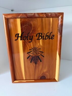 Vintage Holy Bible Wooden Storage Box with Dove of Peace